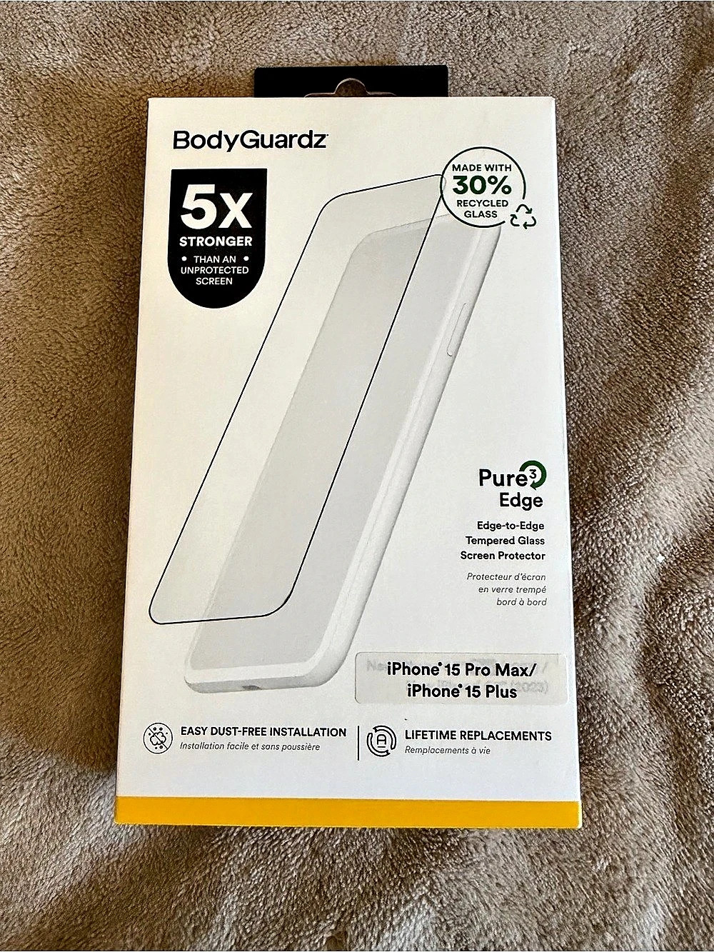 BodyGuardz PureEdge 5X Tempered Glass Screen Protector for iPhone 15 Pro Max /